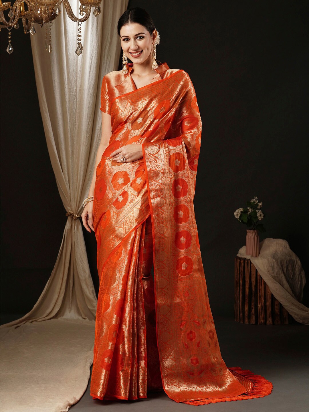 

Anouk Ethnic Woven Design Zari Organza Banarasi Saree, Orange
