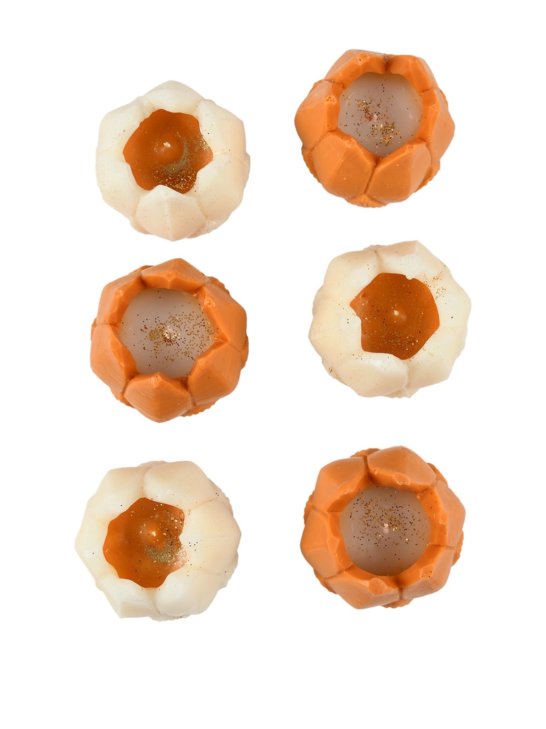 

Sitara Crafts White & Orange 6 Pieces Lotus Shape Candles