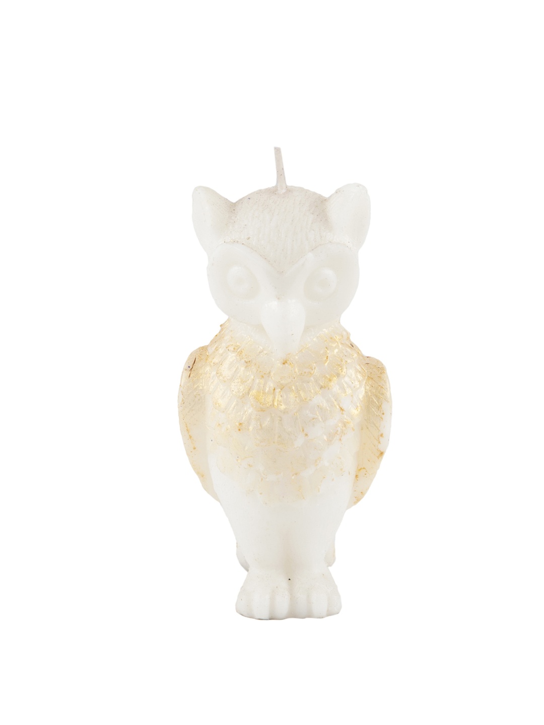 

Sitara Crafts Gold Toned & White Textured Owl Shape Candle