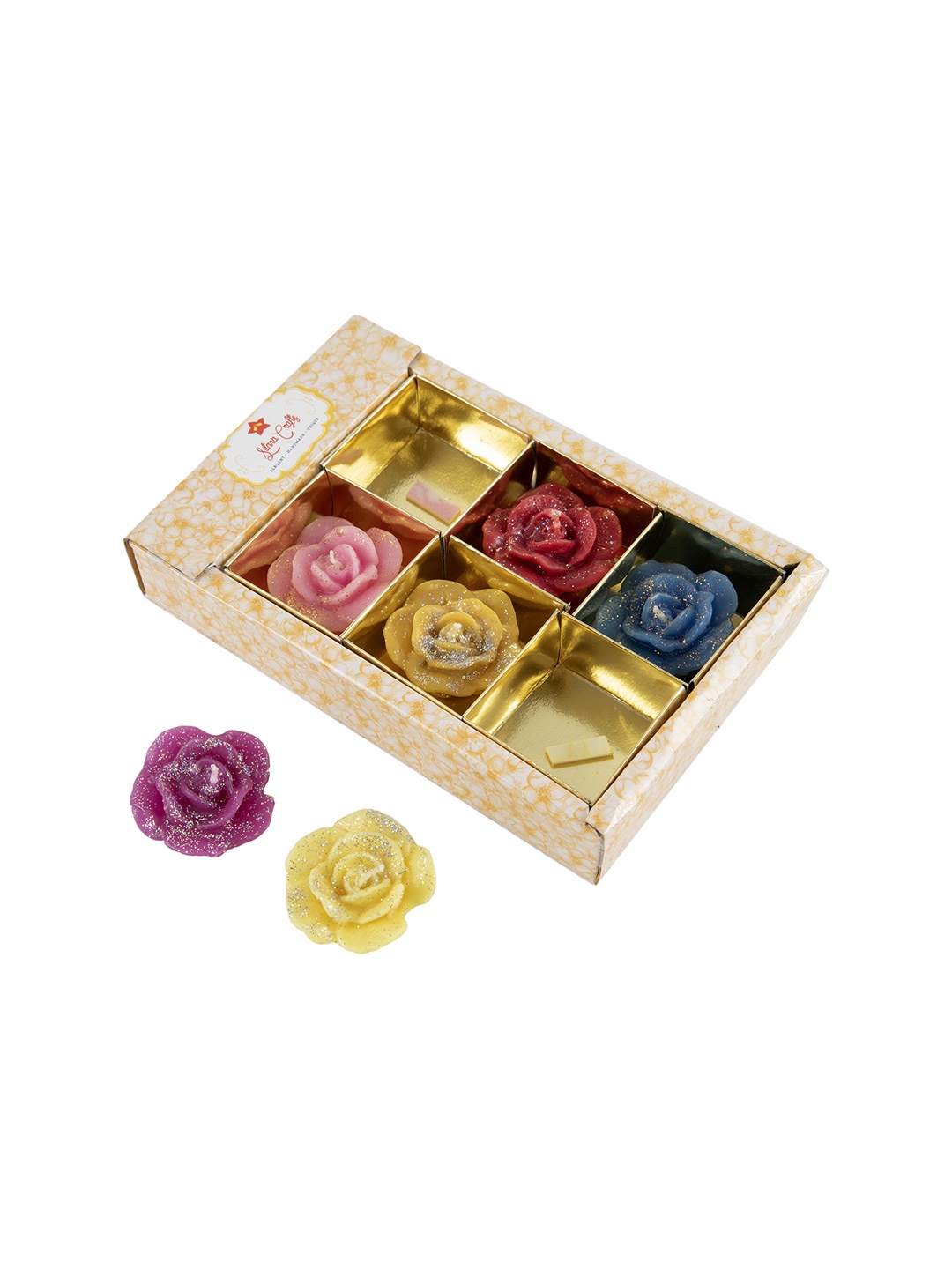 

Sitara Crafts Yellow & Pink 6 Pieces Printed Diyas Candles