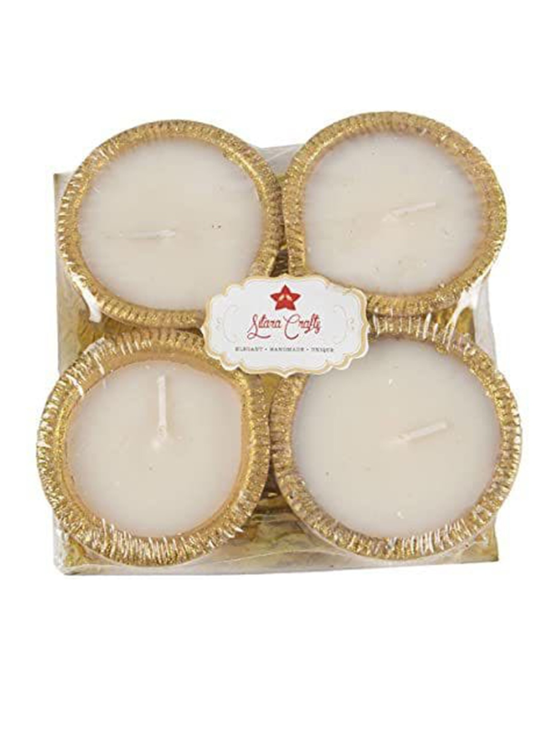 

Sitara Crafts White & Gold Toned 4 Pieces Tea Light Diya Candles