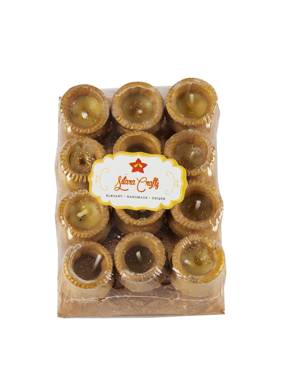

Sitara Crafts Gold Toned 12 Pieces Textured Diya Candles