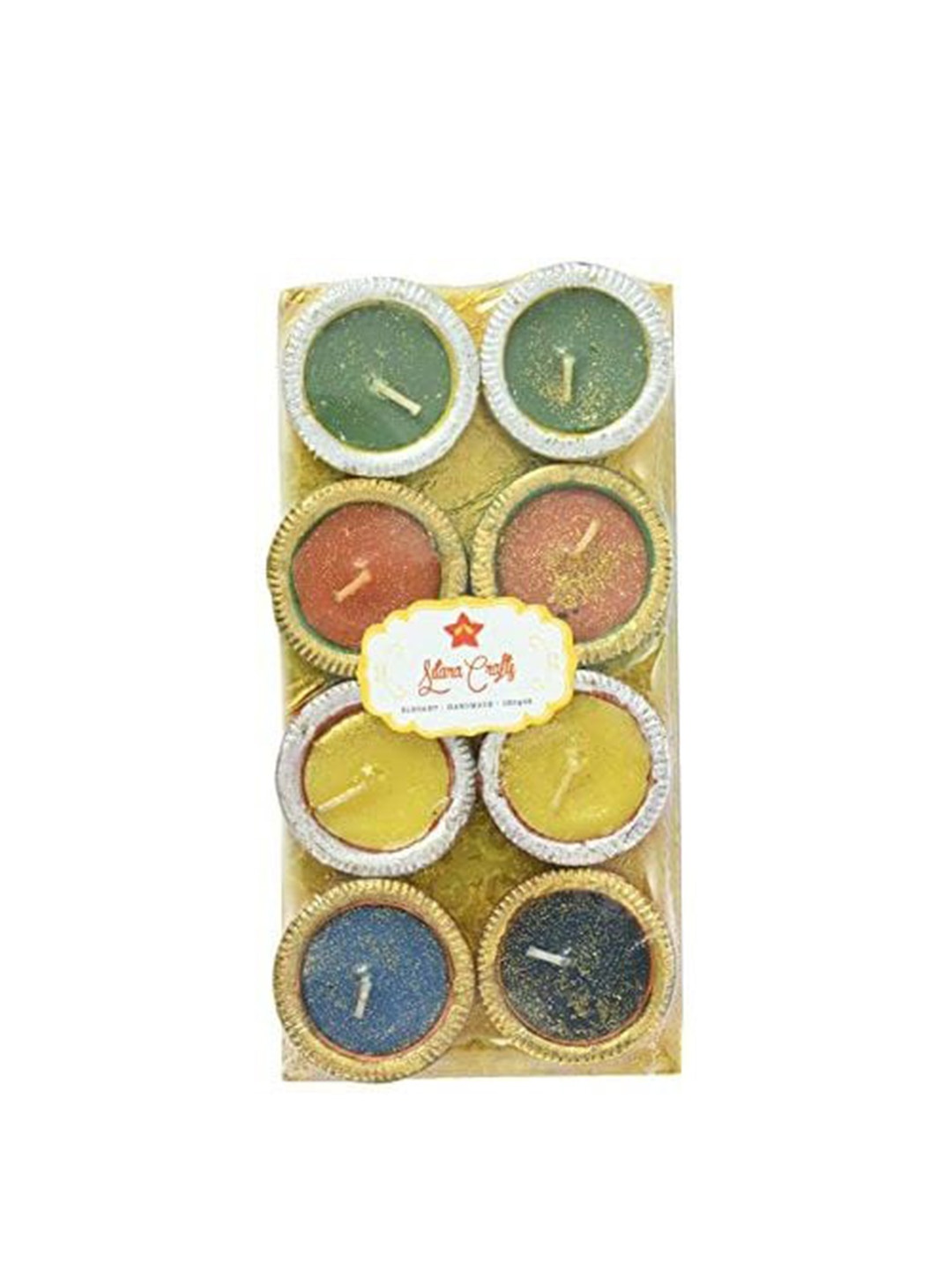 

Sitara Crafts Green & Yellow 8 Pieces Diya Candles