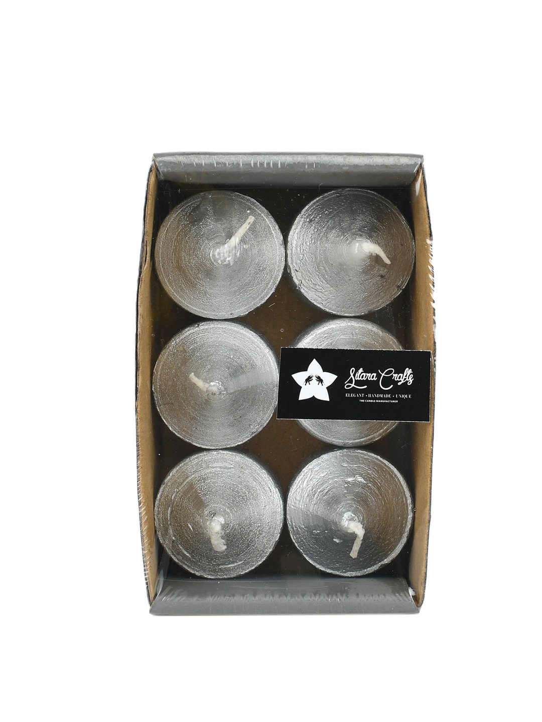 

Sitara Crafts Silver Toned 6 Pieces Tomb Shaped Wax Candles