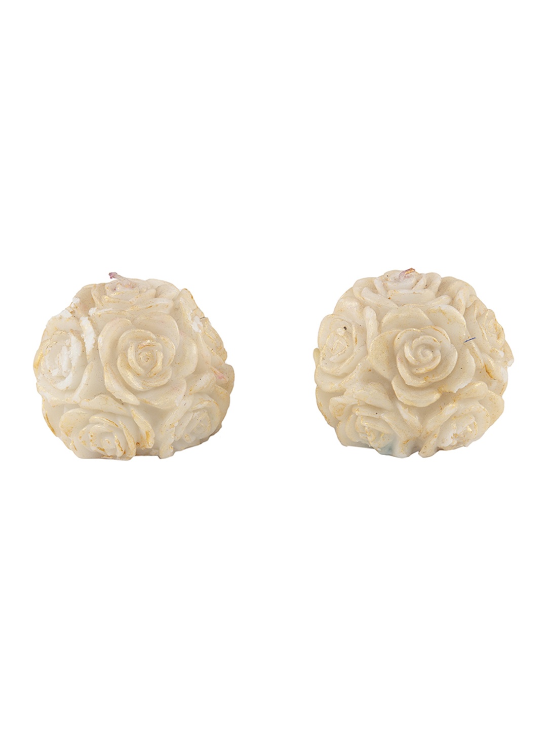 

Sitara Crafts White & Gold Toned Textured Rose Ball Shaped Candle
