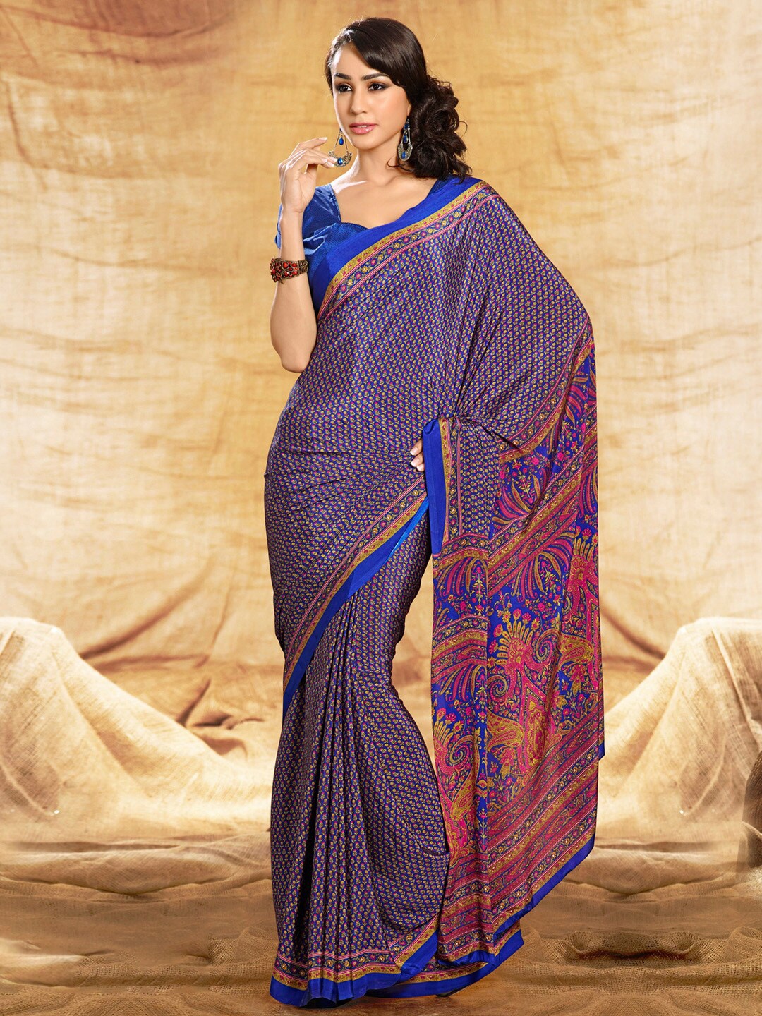 

Mitera Floral Printed Saree, Blue