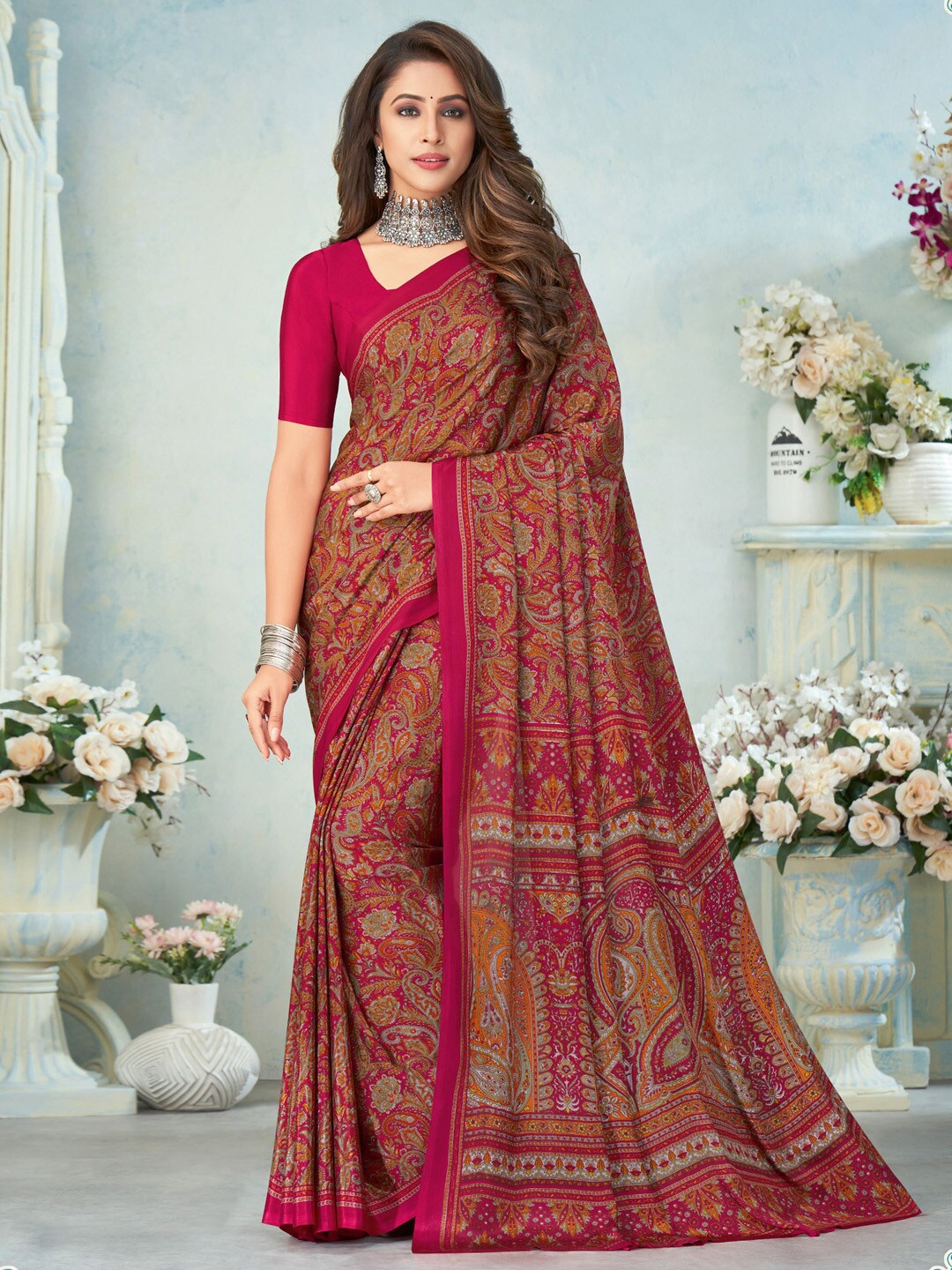 

Mitera Paisley Printed Bagru Saree, Maroon