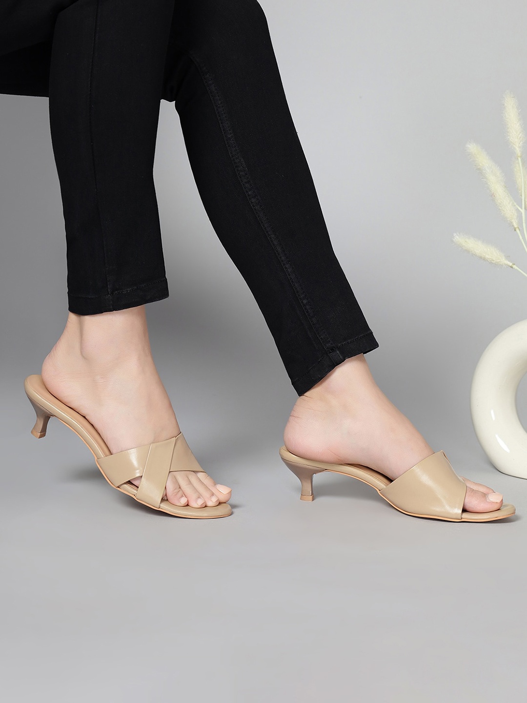

T.ELEVEN Open Toe Kitten Heels, Beige