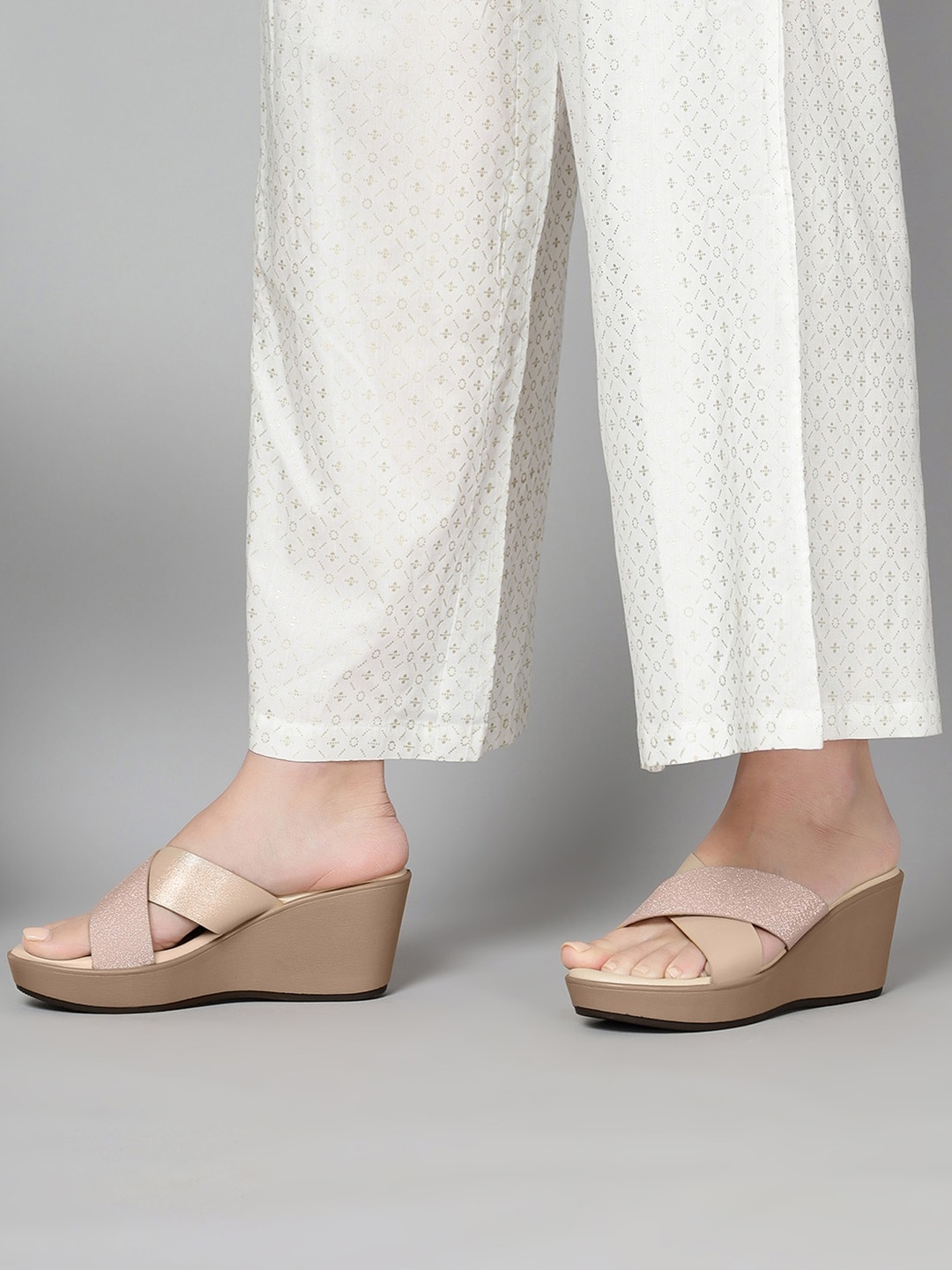 

T.ELEVEN Textured Open Toe Wedge Heels, Peach