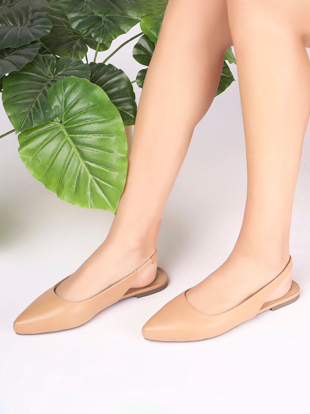 

T.ELEVEN Pointed Toe Backstrap Mules, Beige