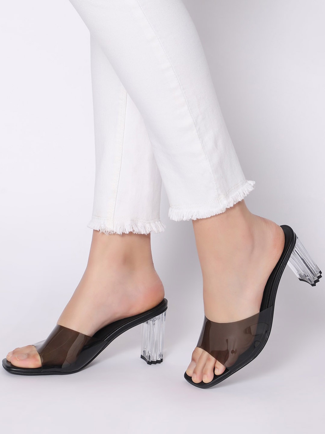 

T.ELEVEN Open Toe Block Heels, Black