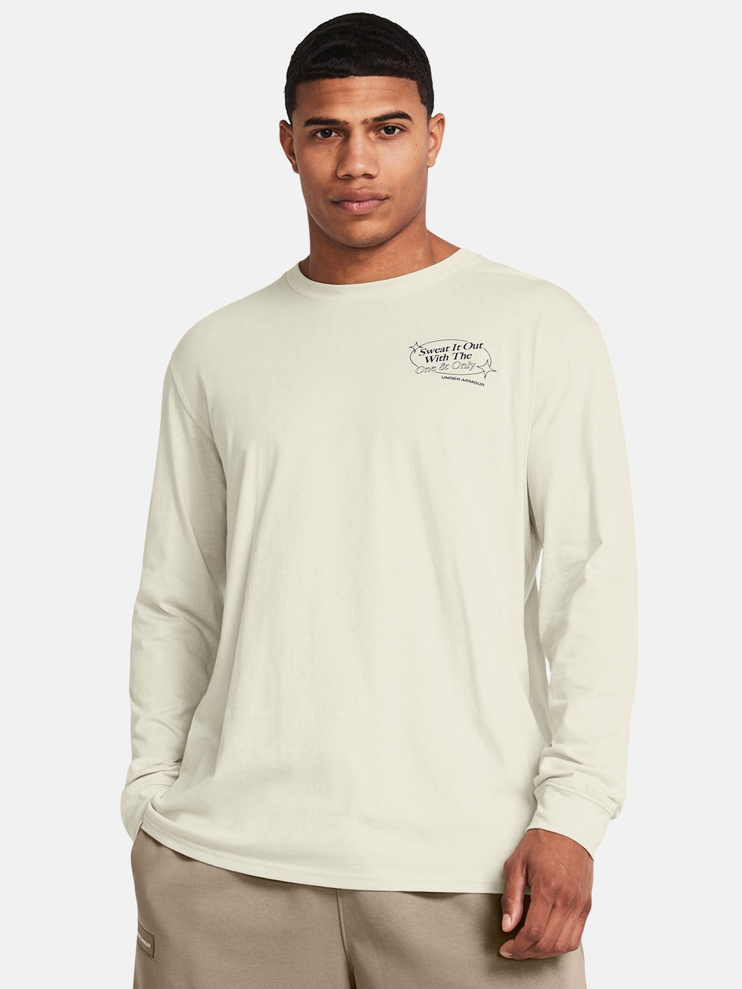 

UNDER ARMOUR Men Fitness Hour Long Sleeves Printed T-shirt, Beige
