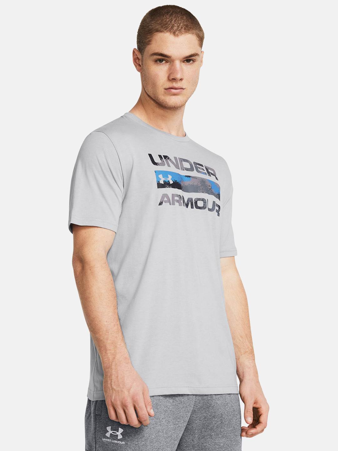 

UNDER ARMOUR Brand Logo Printed Fast-Drying Loose-Fit Stacked T-shirt, Grey