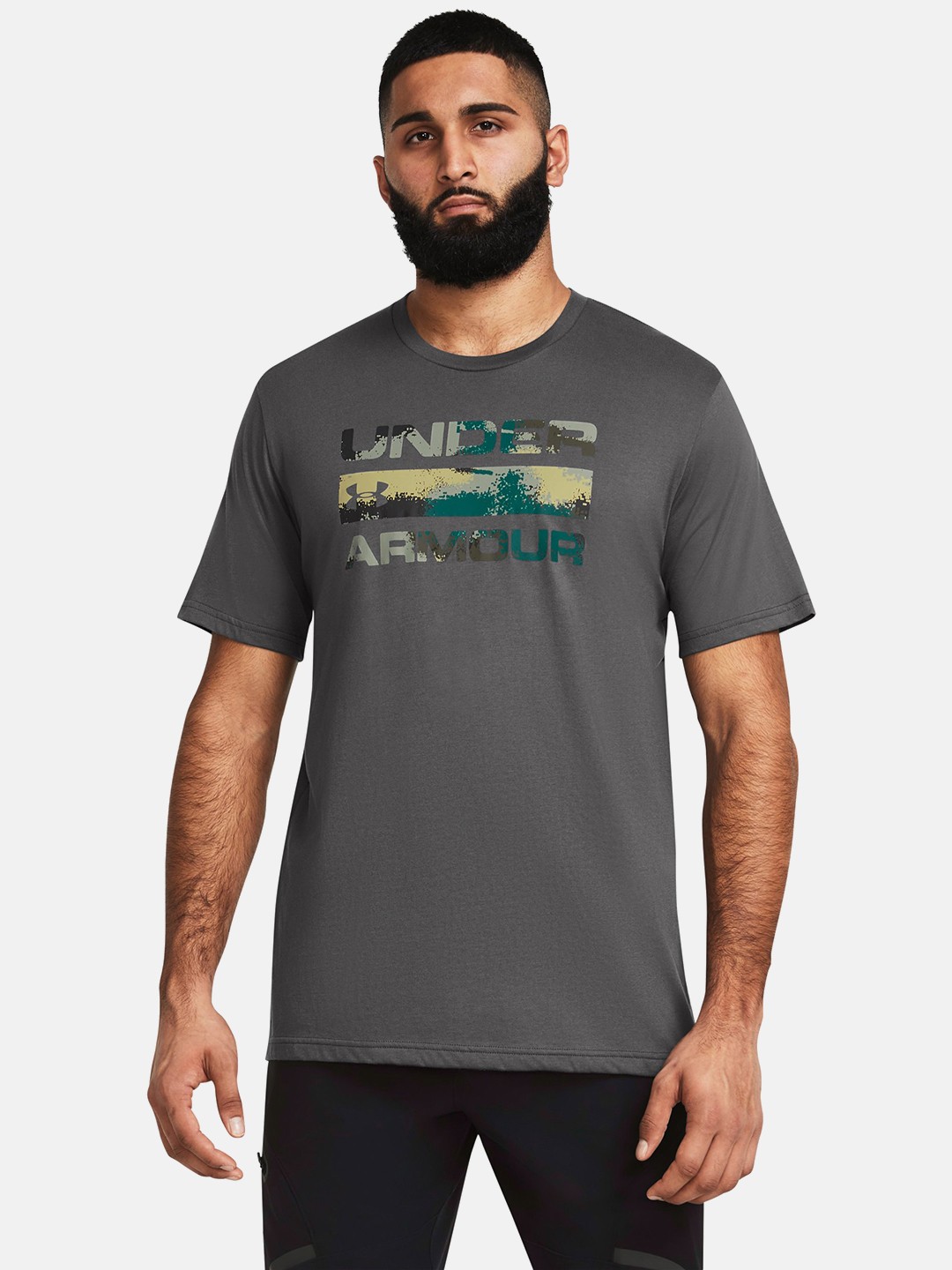

UNDER ARMOUR Brand Logo Printed Fast-Drying Loose-Fit Stacked T-shirt, Grey