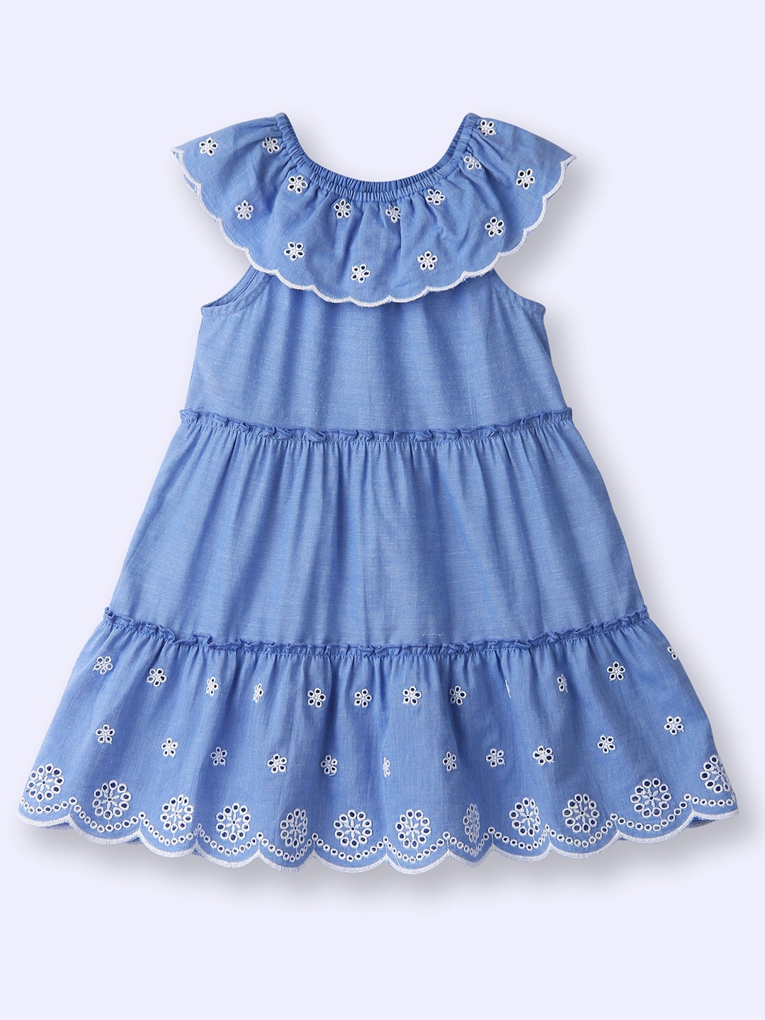 

Beebay Chambray Schiffli Embroidered Collar Dress, Blue