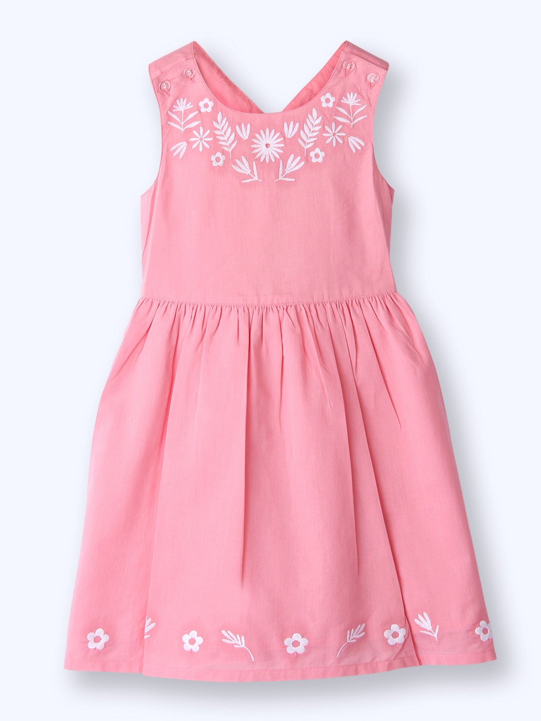 

Beebay Girls Floral Embroidered Cross Back Dress, Pink