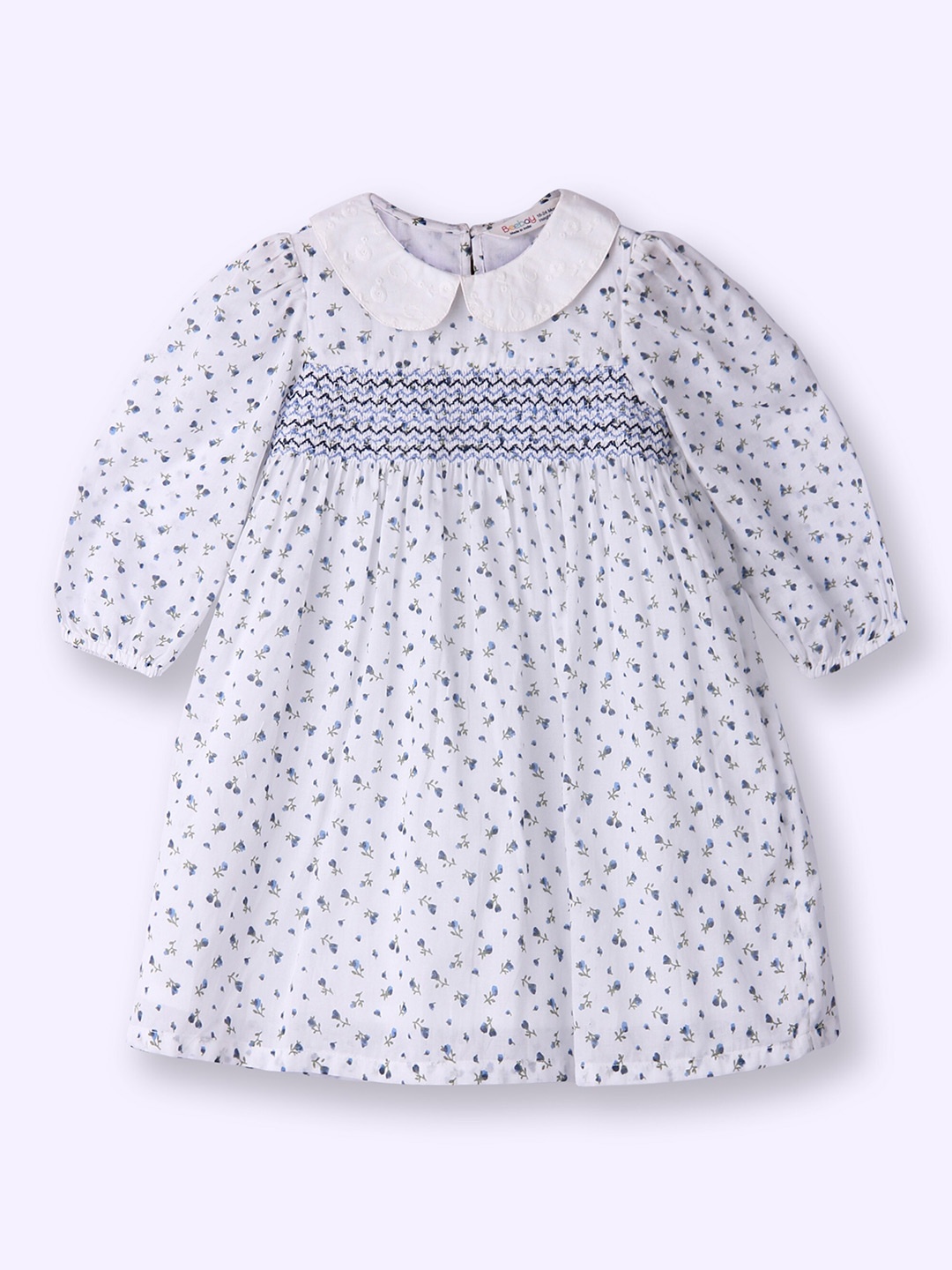 

Beebay Girls Floral Printed Smocked Peter Pan Collar Dress, White