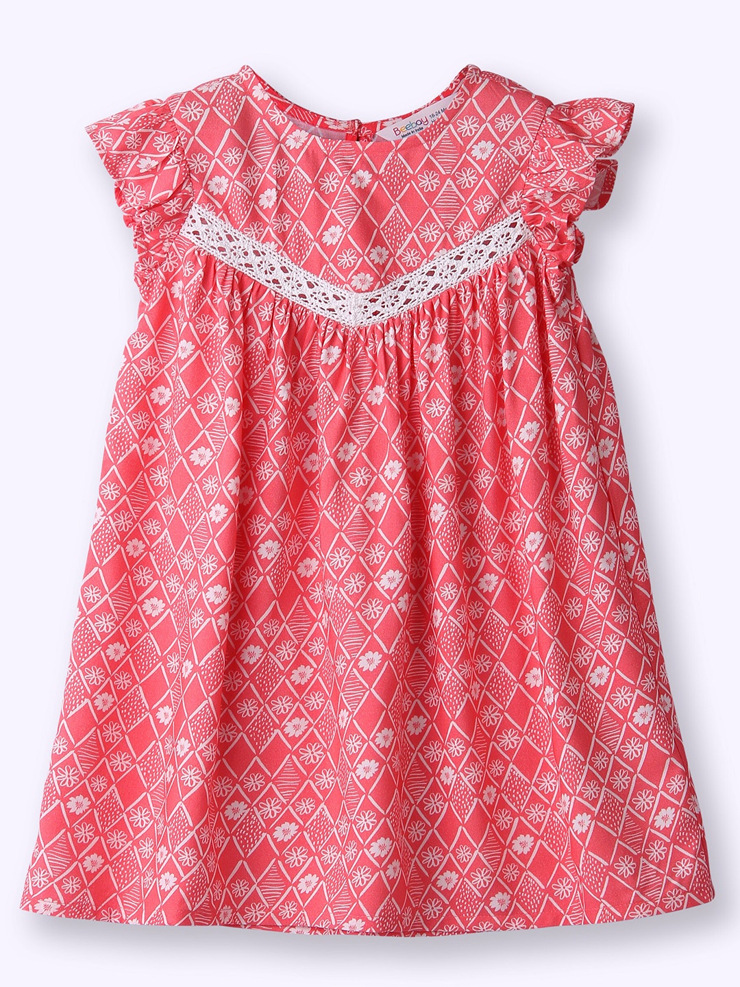 

Beebay Girls Lace Insert Floral Print Dress, Coral