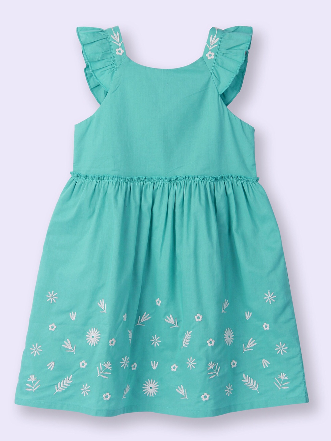 

Beebay Girls Floral Embroidered Frill Sleeve Dress, Turquoise blue