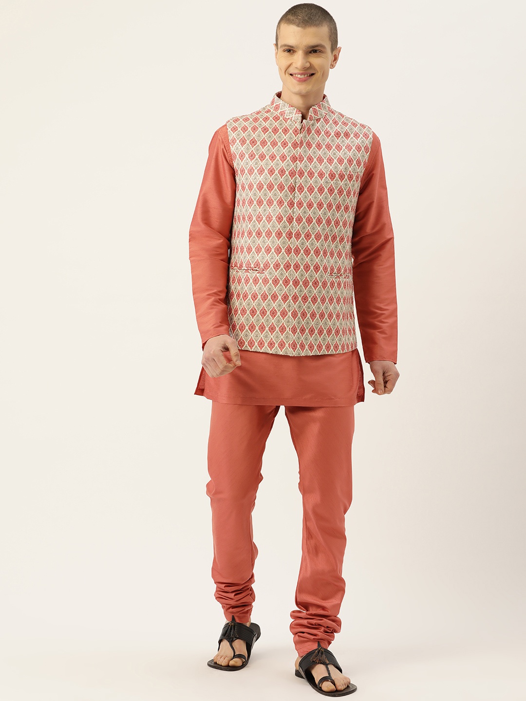 

Simaaya Men Kurta with Churidar & Nehru Jacket, Orange