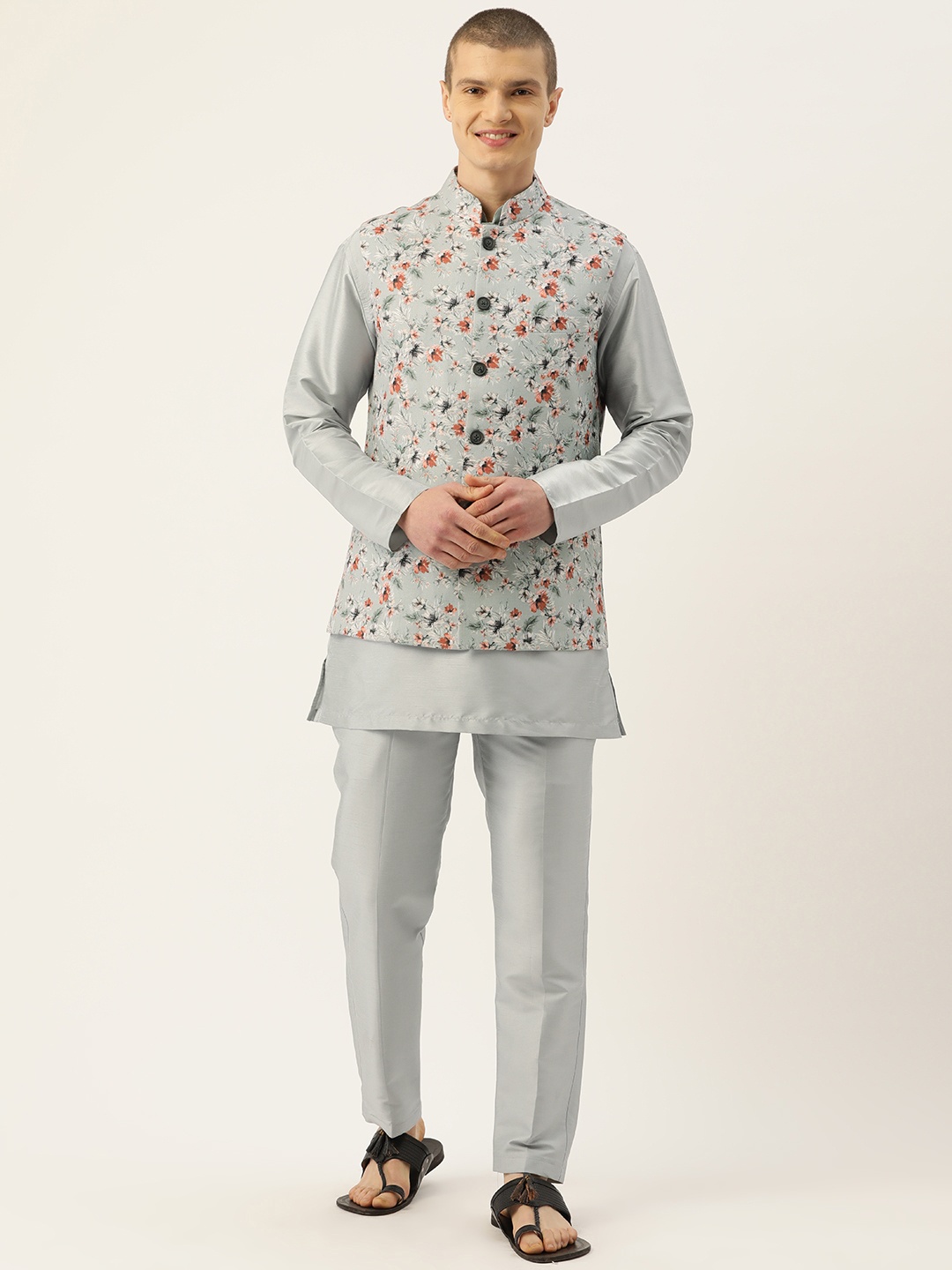 

Simaaya Men Kurta with Trousers & Nehru Jacket, Grey