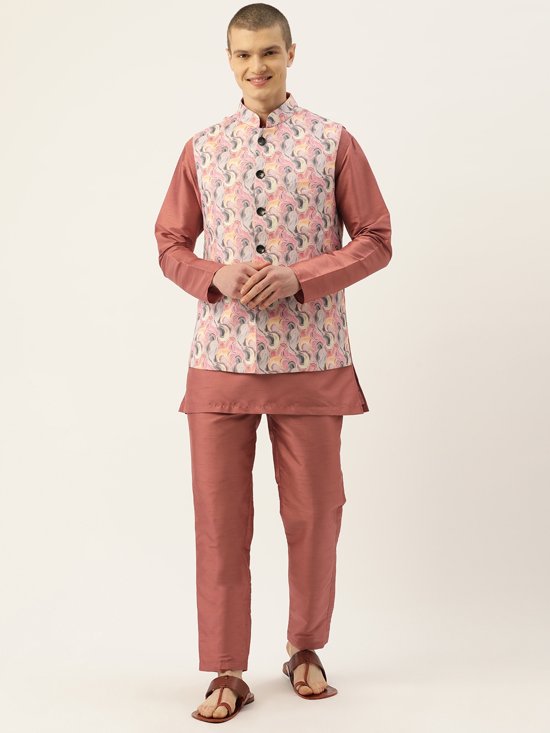 

Simaaya Men Kurta with Trousers & Nehru Jacket, Pink