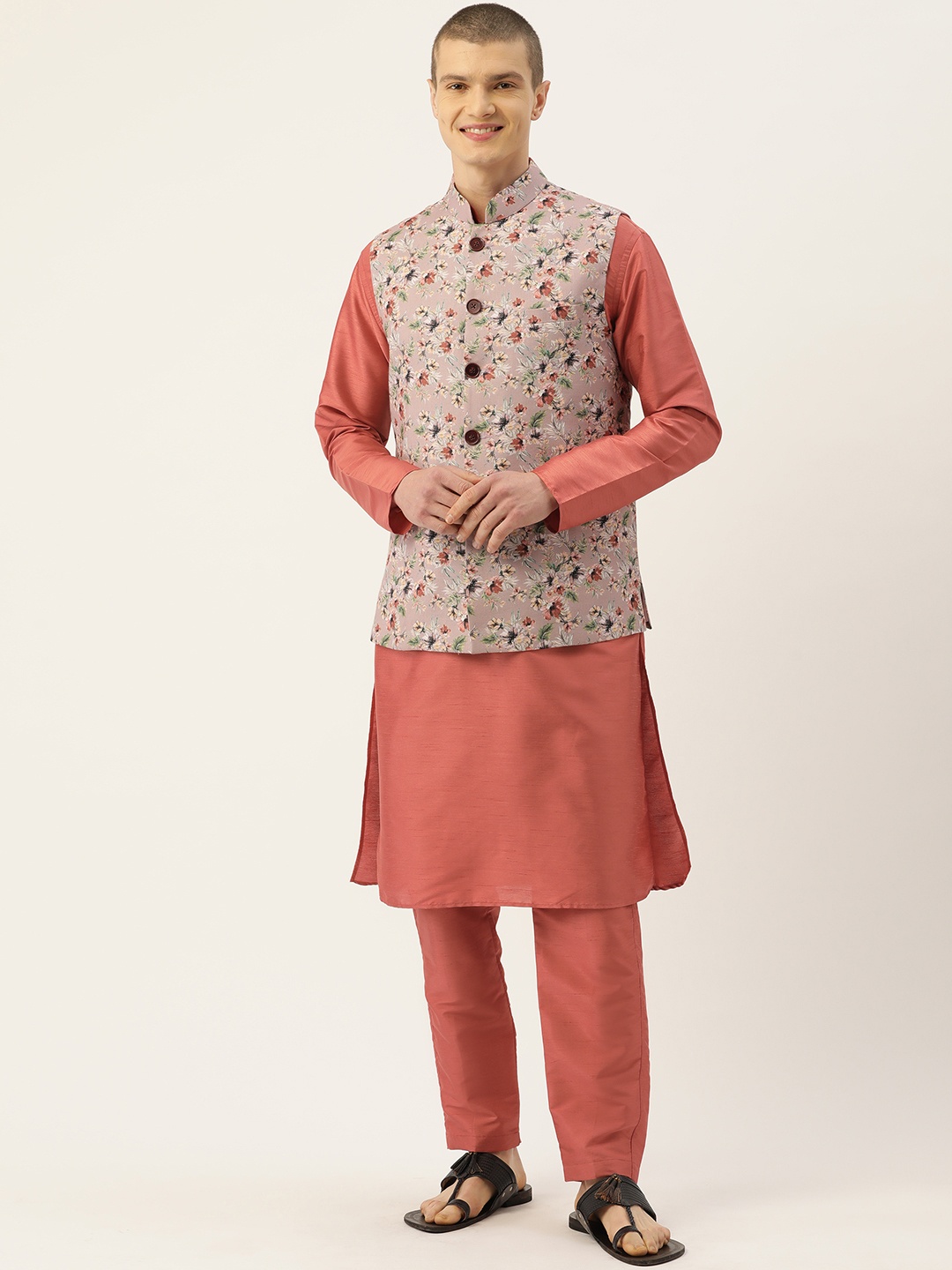 

Simaaya Men Kurta with Trousers & Nehru Jacket, Pink