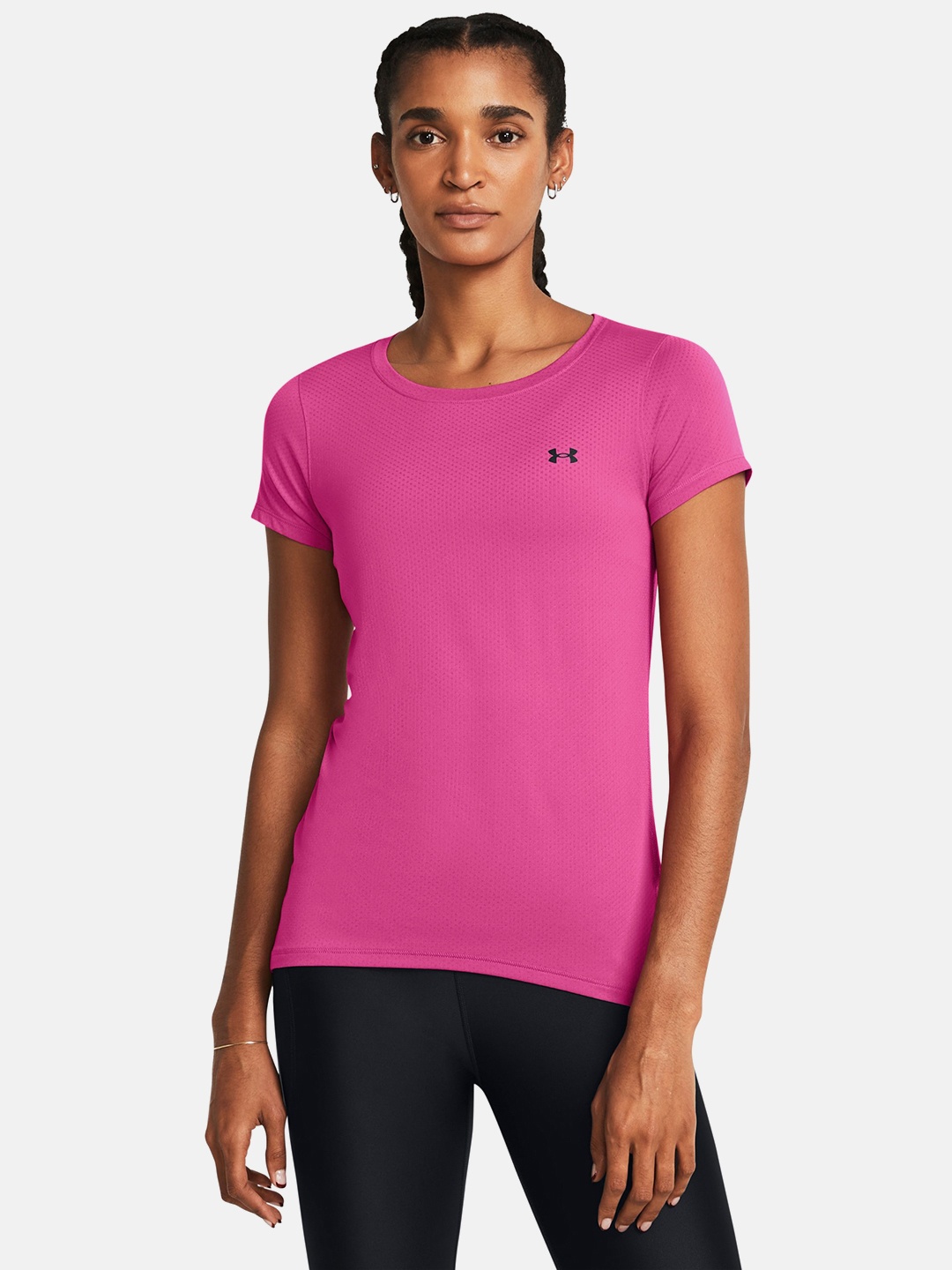 

UNDER ARMOUR Brand Logo Printed Detail Slim Fit Heat Gear T-shirt, Pink