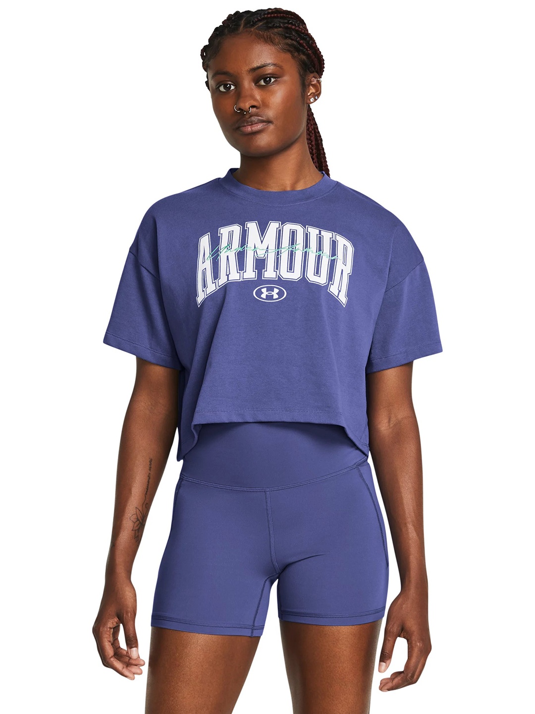 

UNDER ARMOUR Brand Logo Printed Heavy Weight Scripted WM Crop T-shirt, Purple