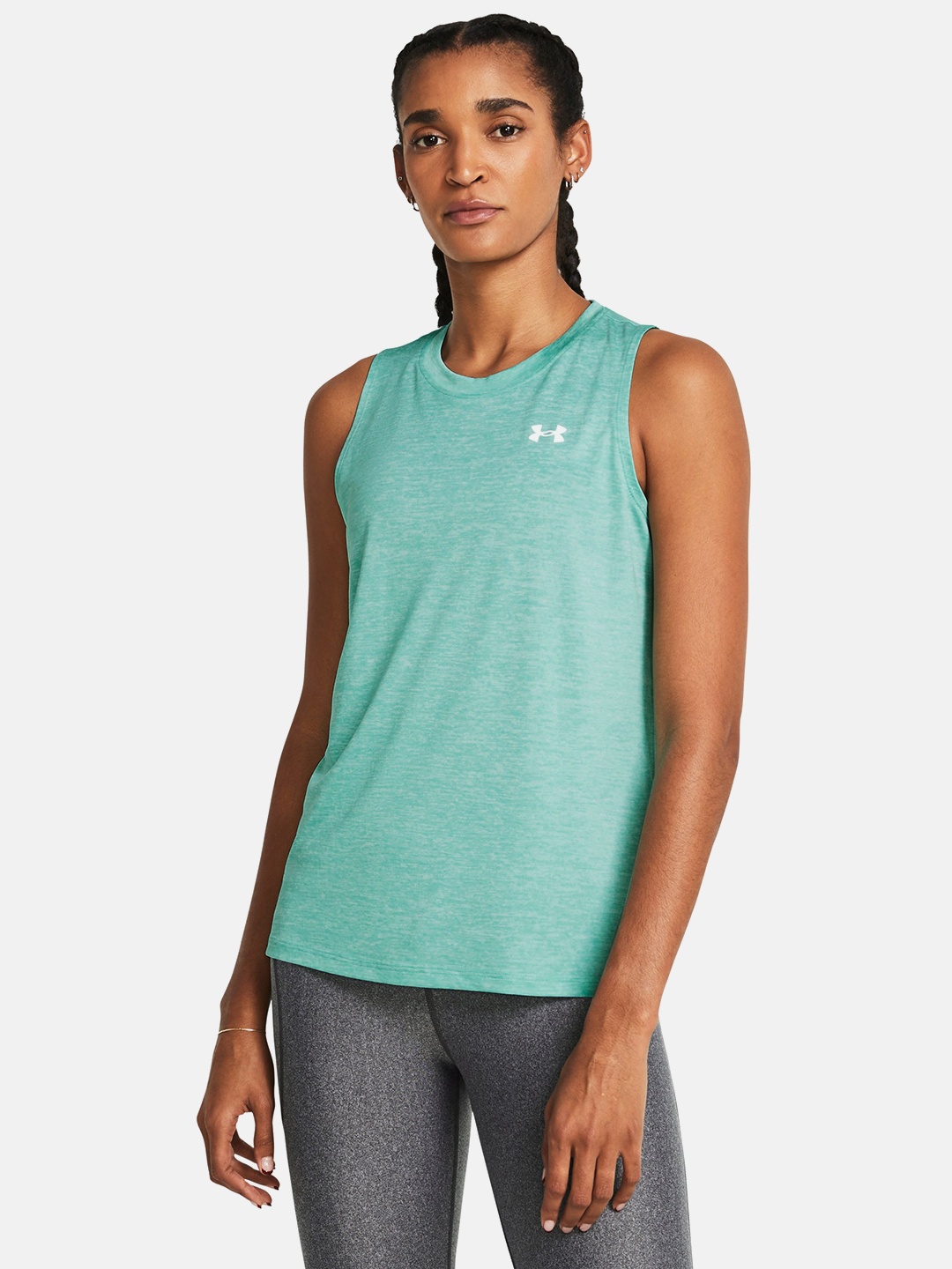

UNDER ARMOUR Brand Logo Printed Detail Loose-Fit Tech Twist Tank T-shirt, Green