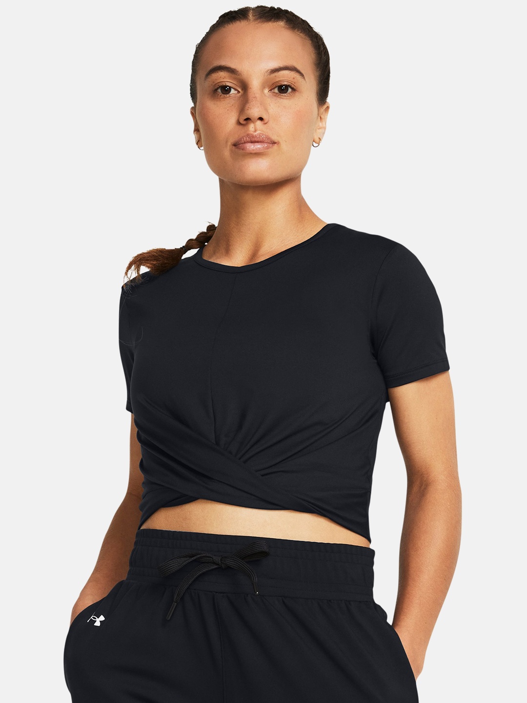

UNDER ARMOUR Motion Crossover Crop Short Sleeve Twisted Top, Black
