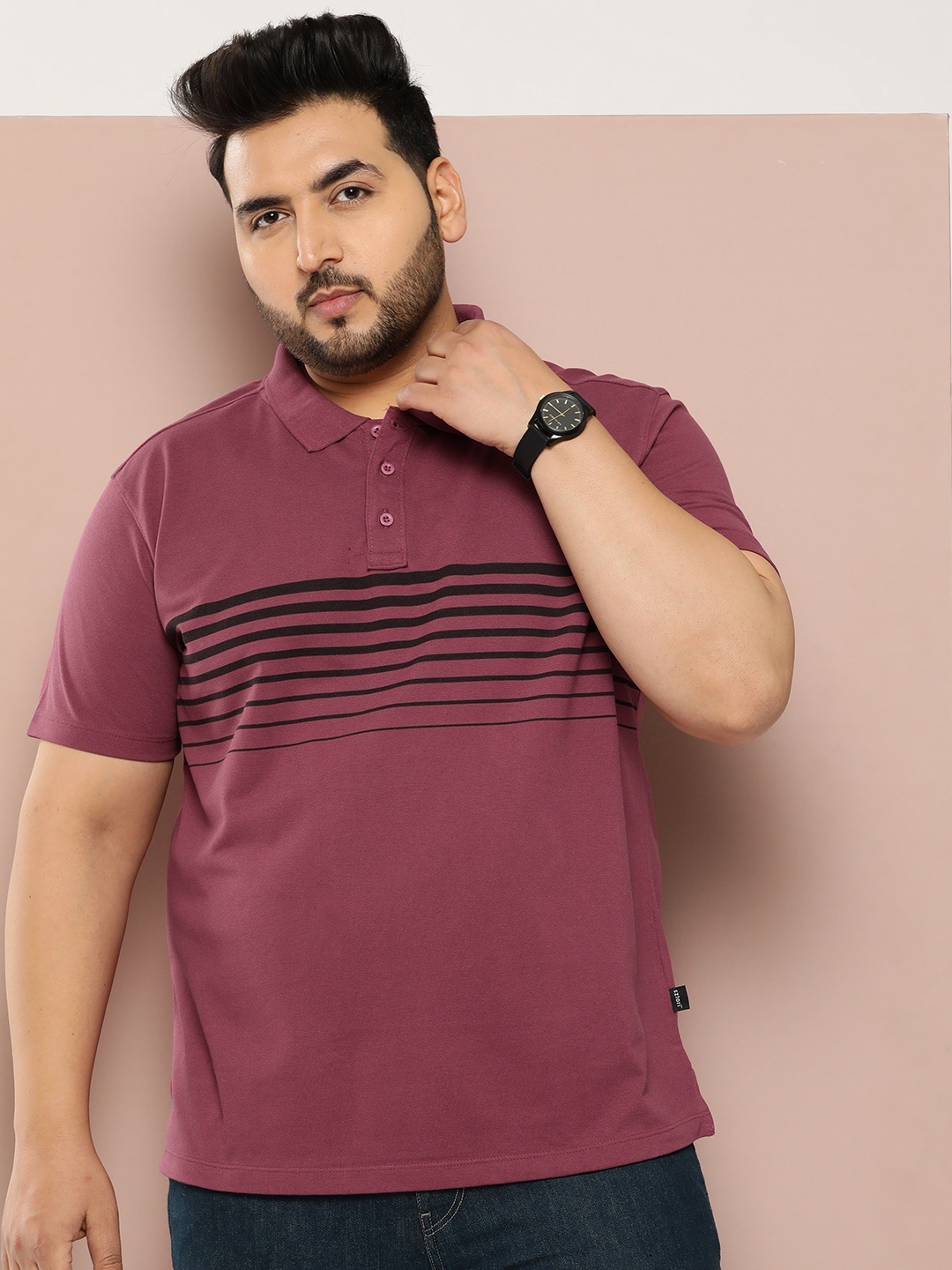 

Sztori Plus Size Polo Collar Pure Cotton T-shirt, Magenta