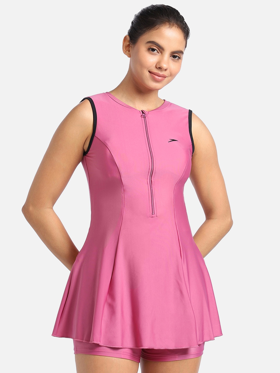 

Speedo Round Neck Sleeveless Swimdress With Boyleg, Pink