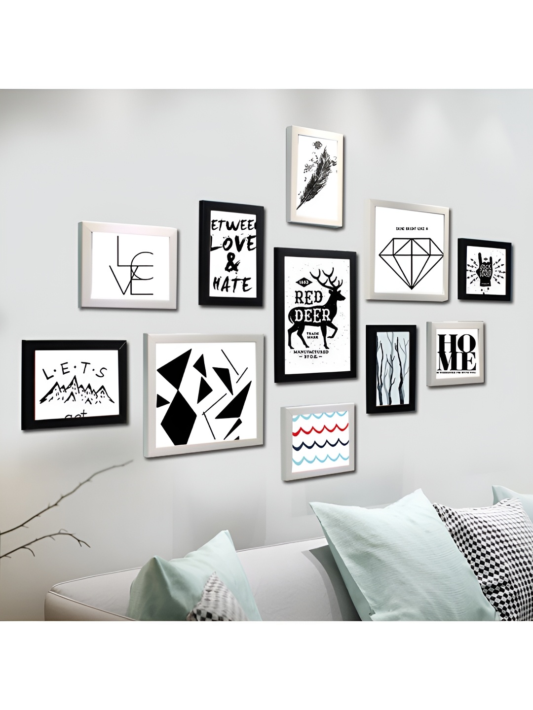 

ArtzFolio Black White 11 Pieces Wooden Wall Photo Frames