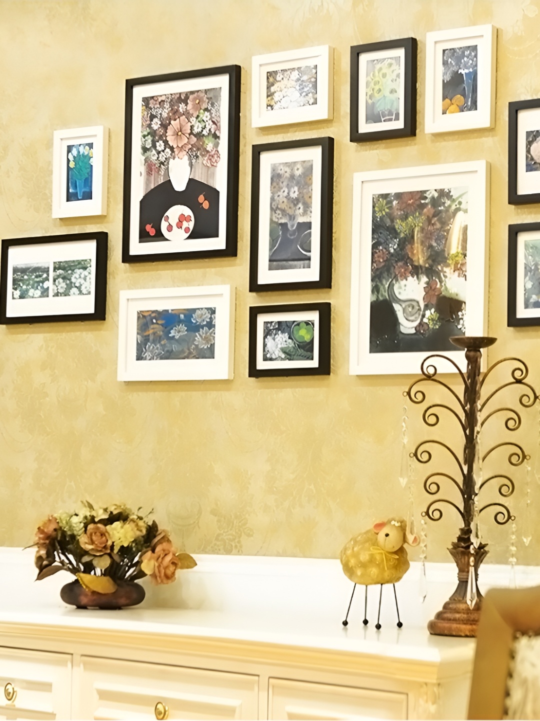

ArtzFolio Black White 12 Pieces Wooden Wall Photo Frames