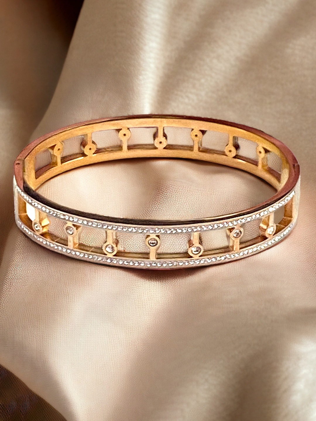 

The Pari Gold-Plated American Diamond Stone Studded Bangle-Style Bracelet, Rose gold