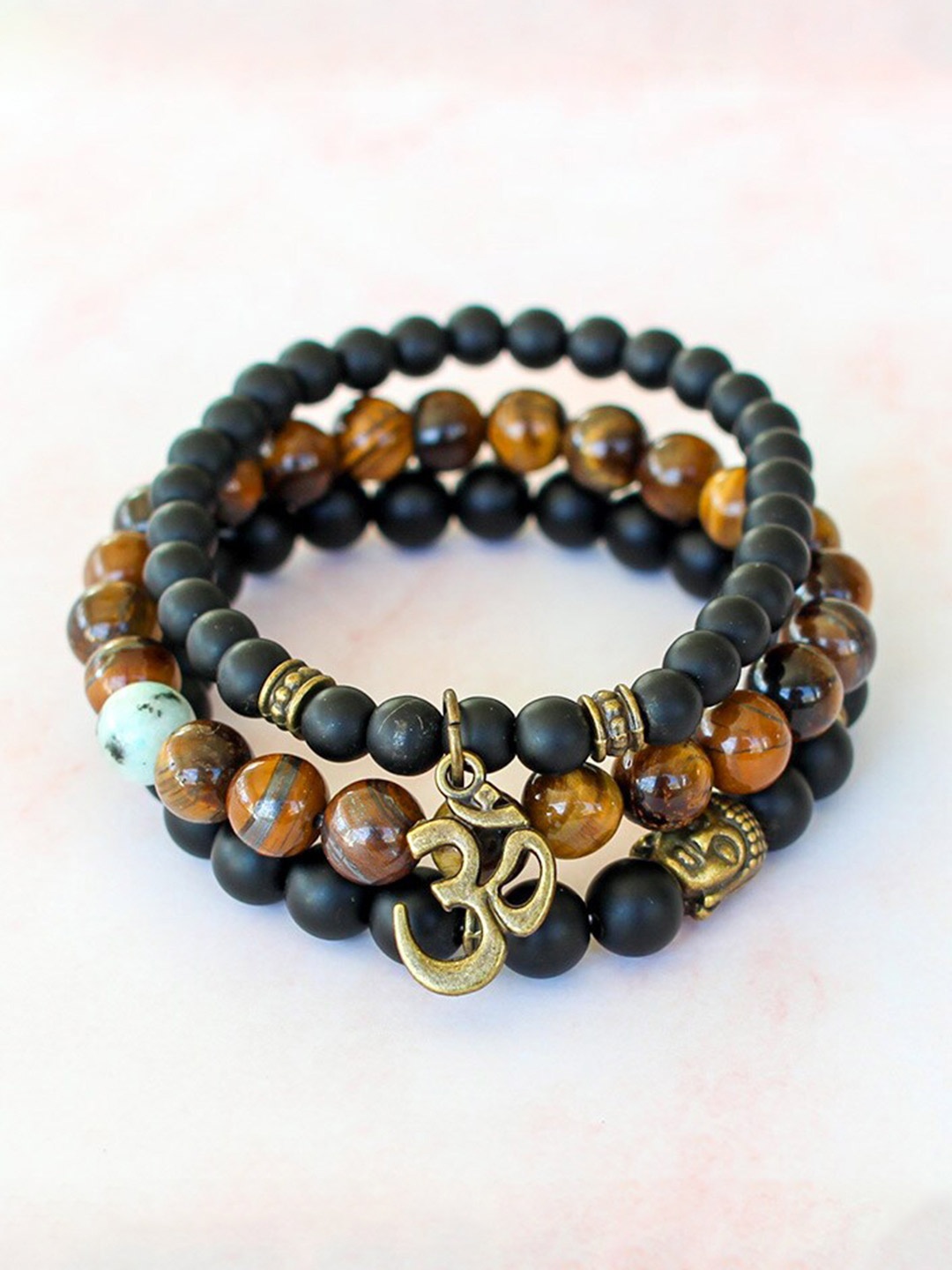 The Pari Set Of 3 Tigers Eye Wraparound Bracelet, Black
