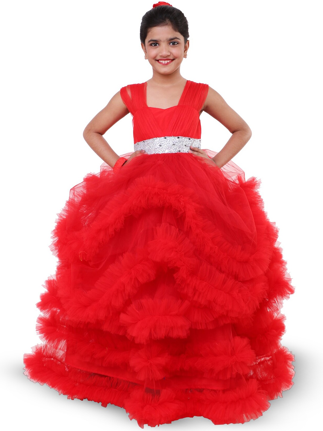 

BAESD Girls Square Neck Sleeveless Satin Maxi Dress, Red