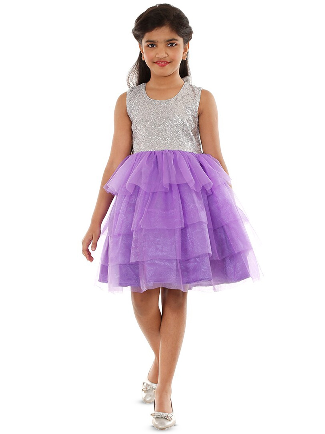 

BAESD Girls Satin Round Neck Opaque Fit & Flare Dress Comes With A belt, Purple