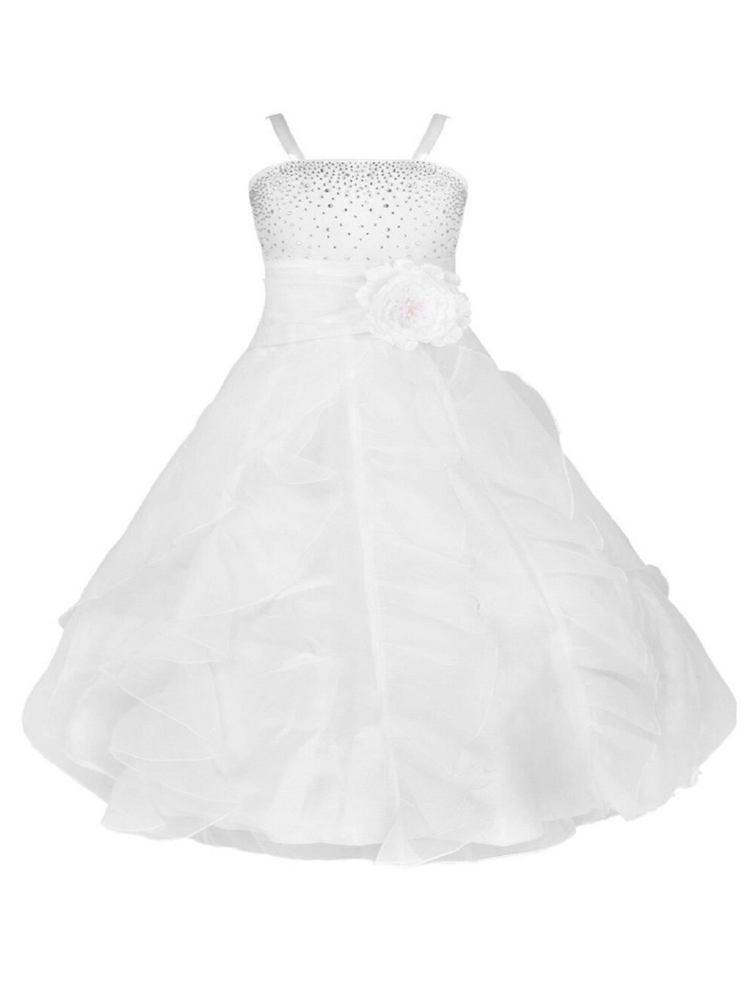 

BAESD Girls Satin Shoulder Straps Maxi Party Dress Comes With A belt, White