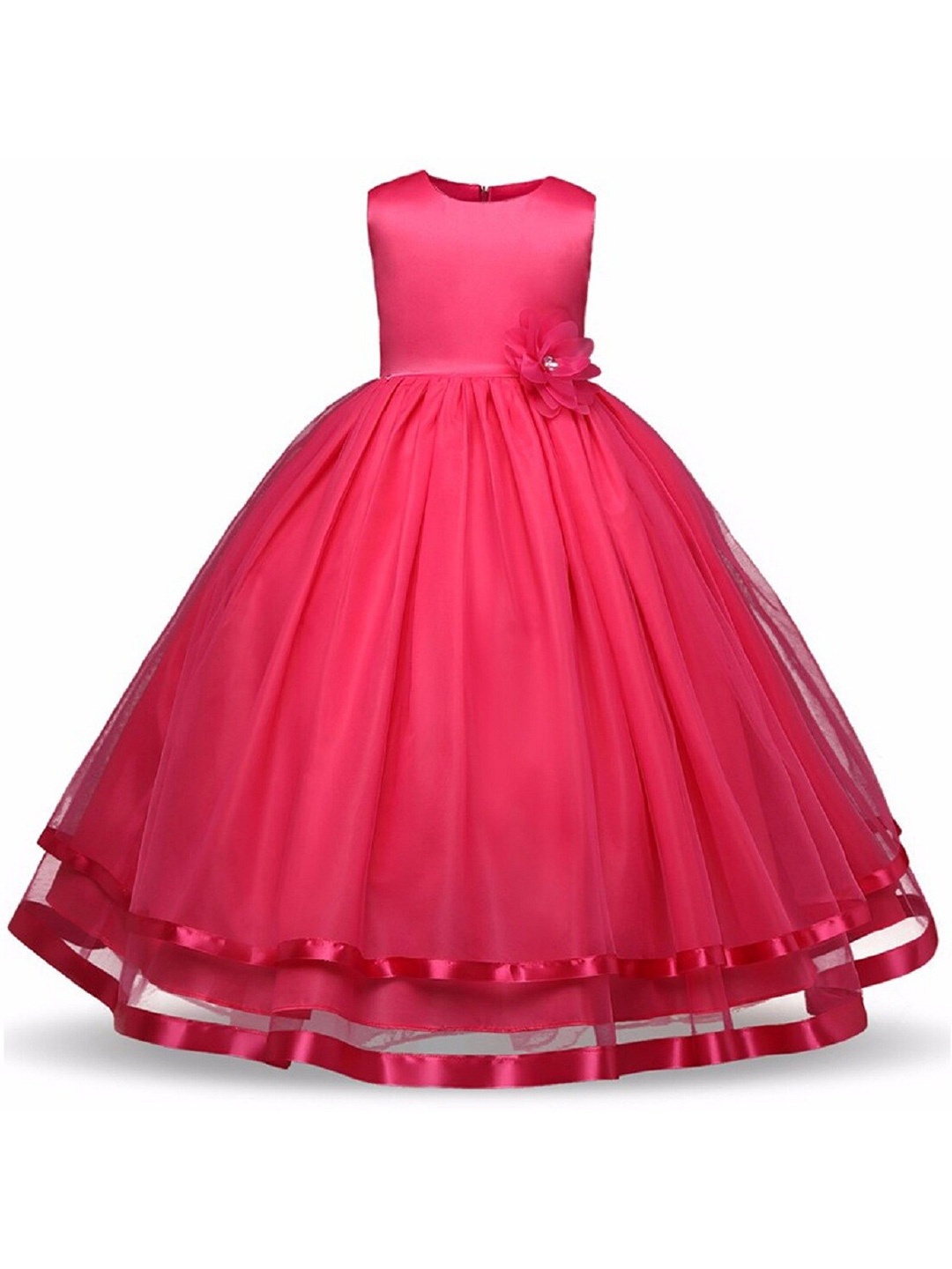 

BAESD Round Neck Sleeveless Satin Maxi Dress, Pink