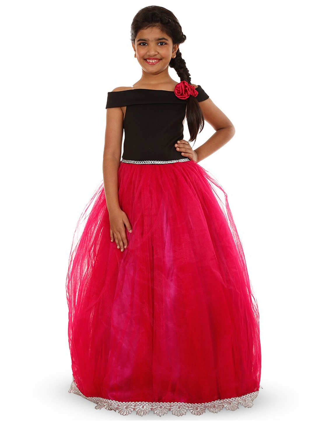 BAESD Embellished Off Shoulder Satin Fit and Flare Maxi Dress, Black