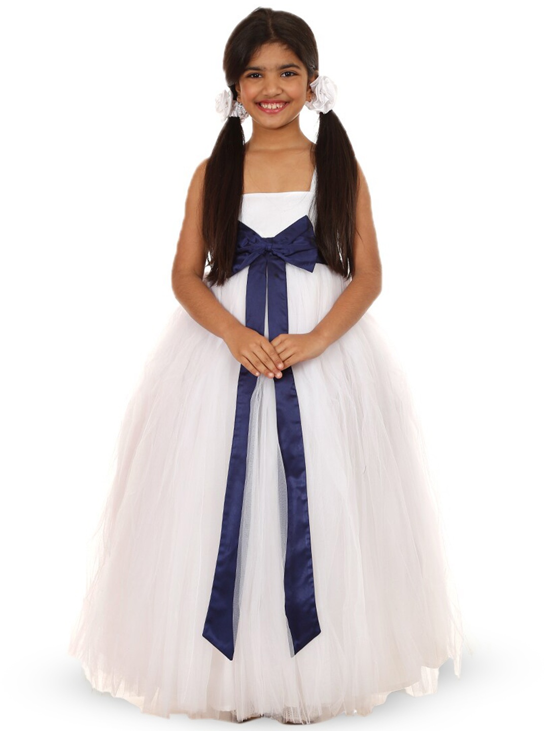 

BAESD Girls Shoulder Straps Satin Maxi Dress Comes With A belt, White