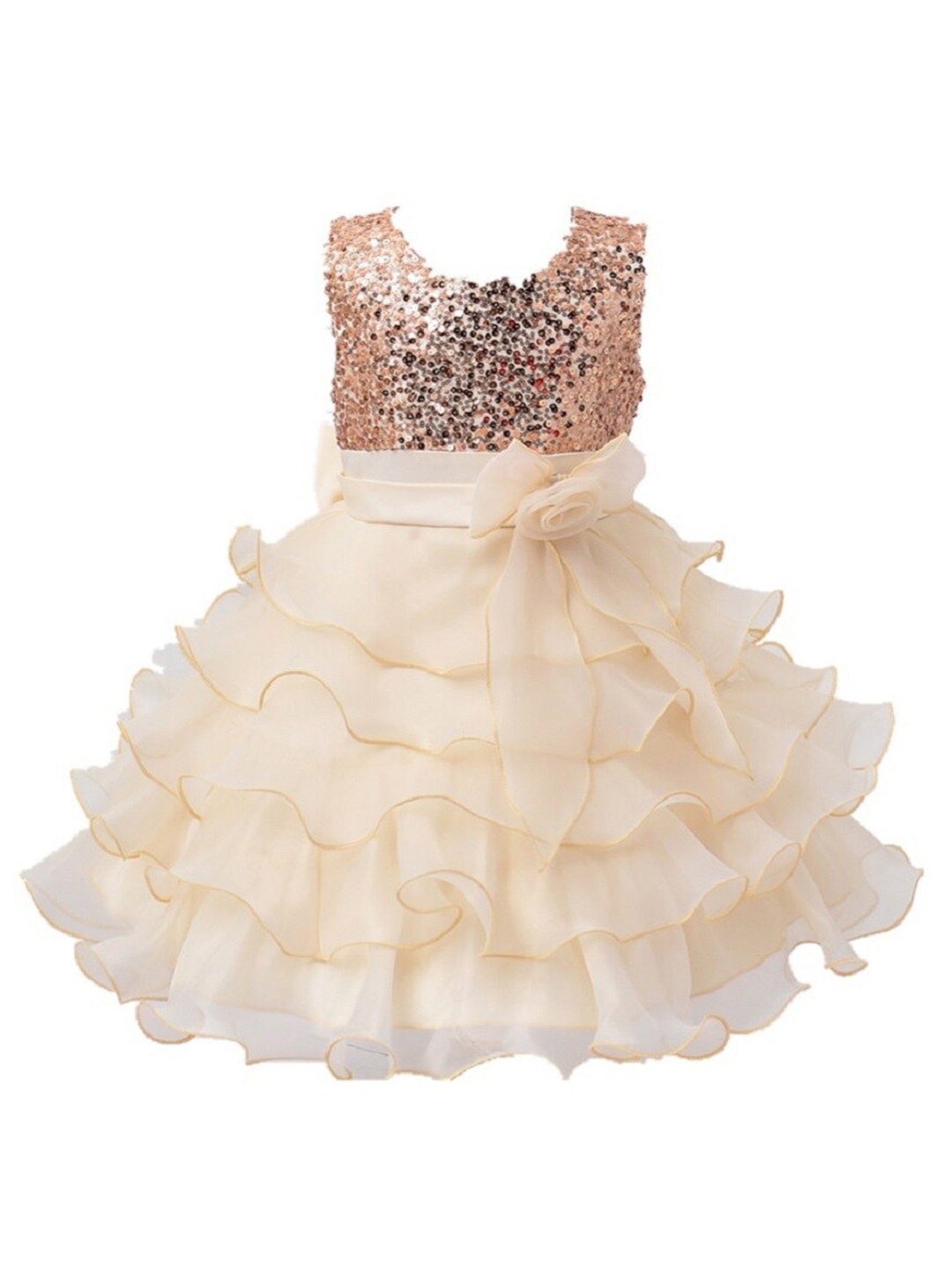 BAESD Girls Embellished Satin Fit & Flare Maxi Dress, Gold