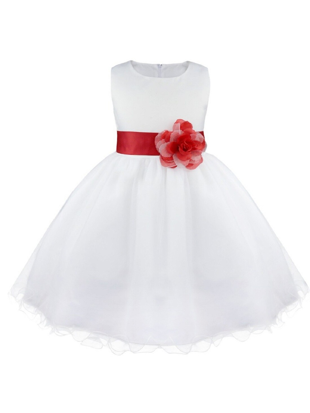 

BAESD Girls Satin Round Neck Fit & Flare Maxi Party Dress Comes With A belt, White