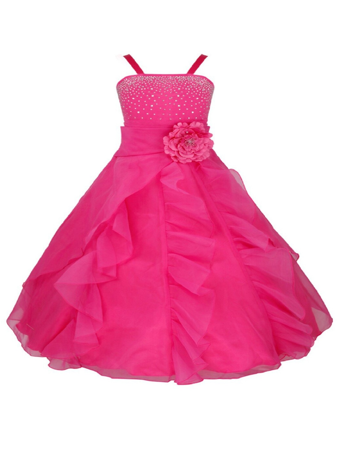 BAESD Girls Satin Shoulder Straps Maxi Party Dress Comes With A belt, Pink