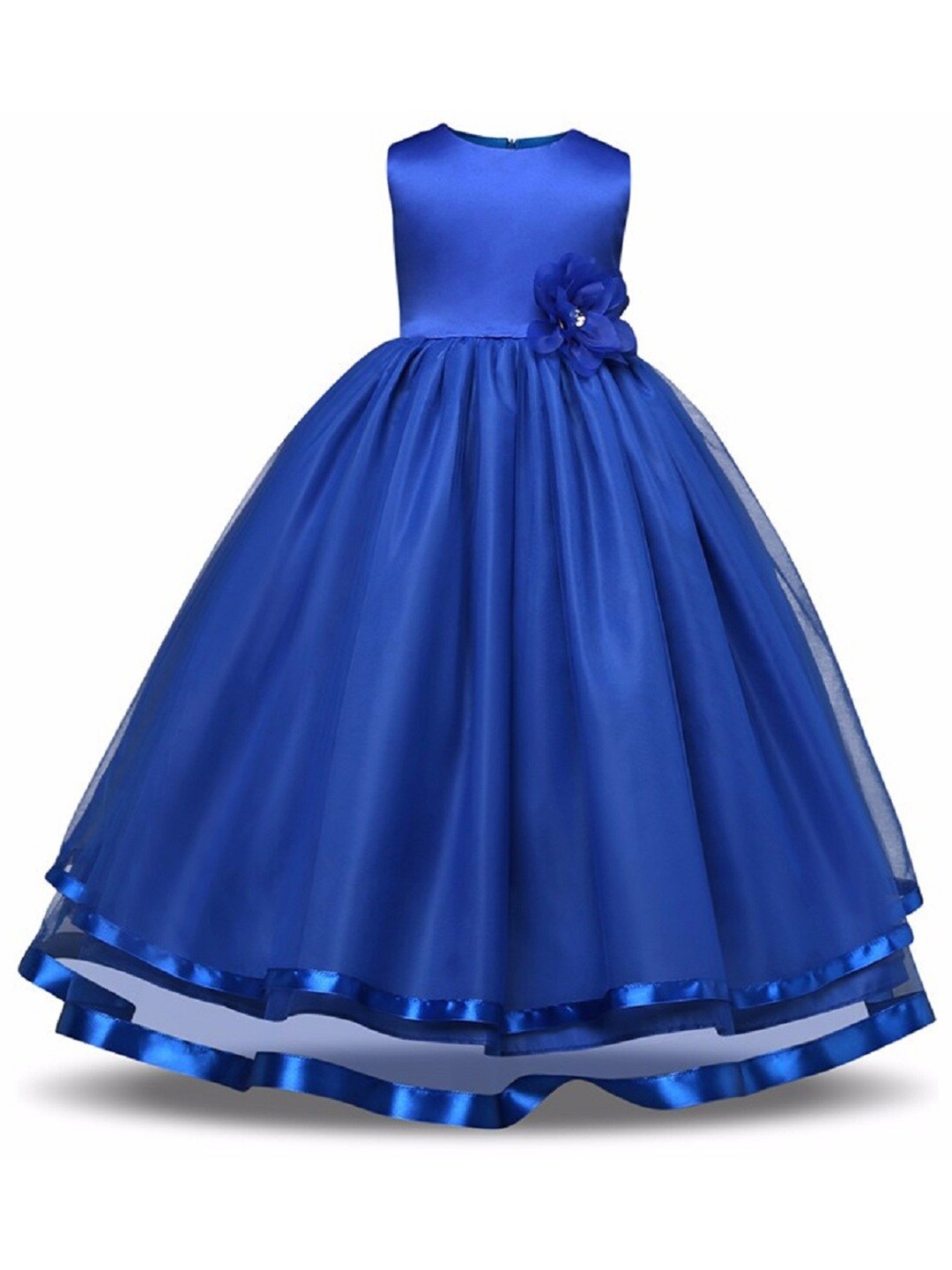 

BAESD Girls Satin Round Neck Fit & Flare Maxi Party Dress Comes With A belt, Blue