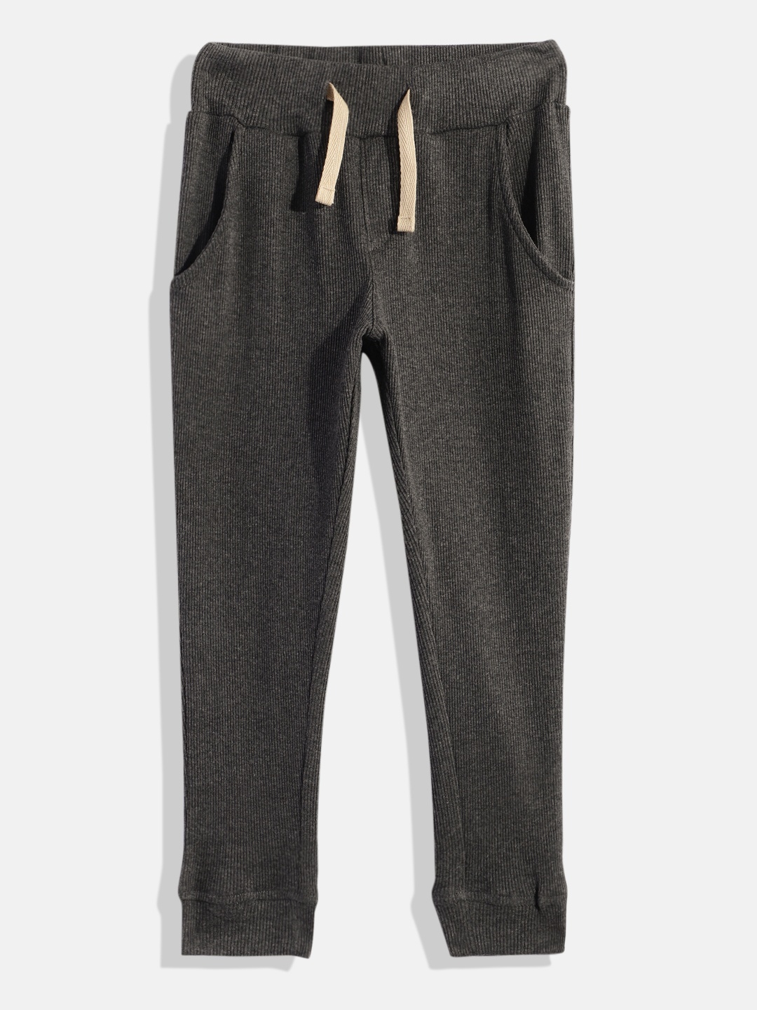 

METRO KIDS COMPANY Boys Solid Ribbed Cotton Track Pants, Charcoal