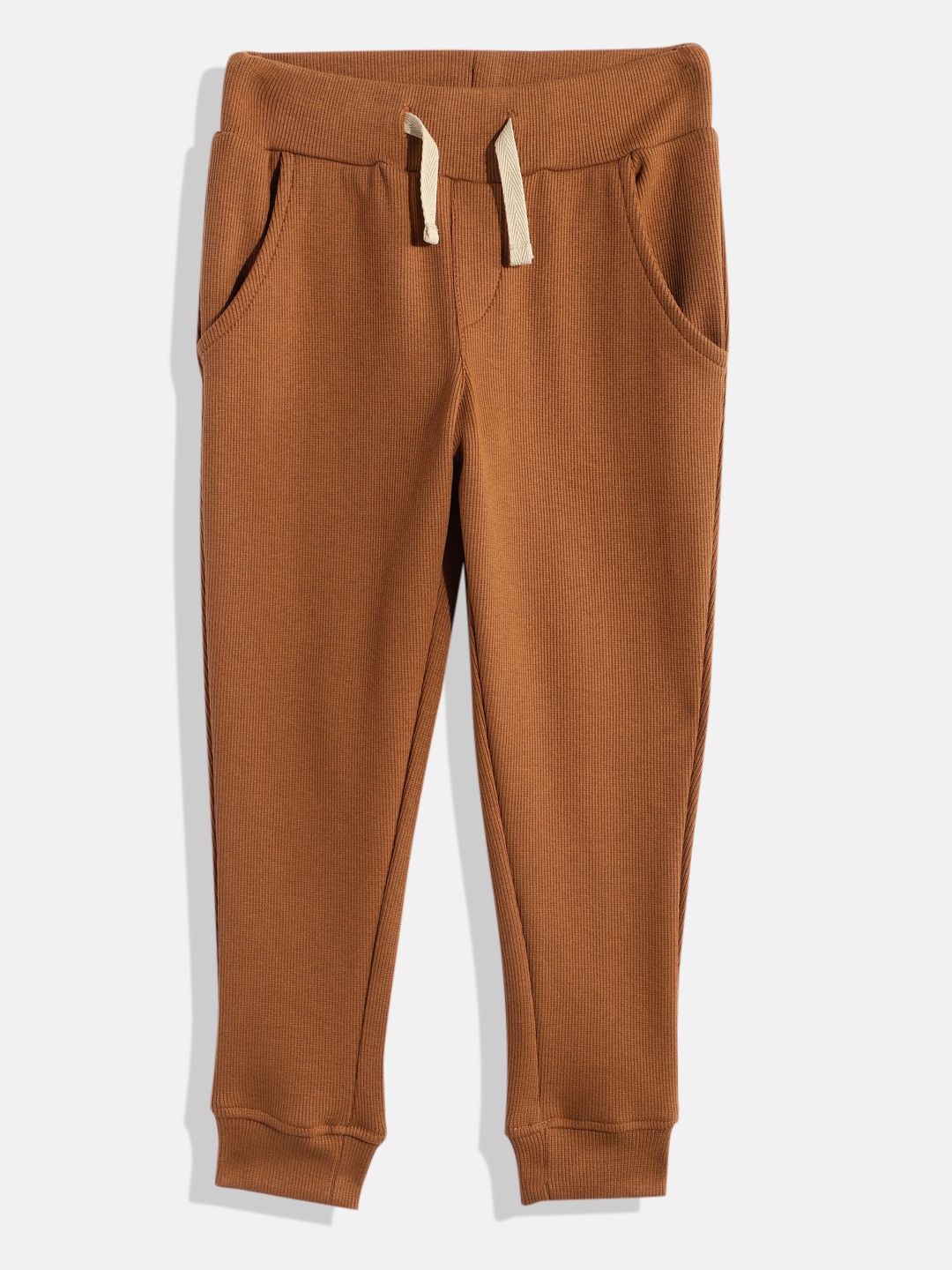 

METRO KIDS COMPANY Boys Solid Ribbed Cotton Track Pants, Brown