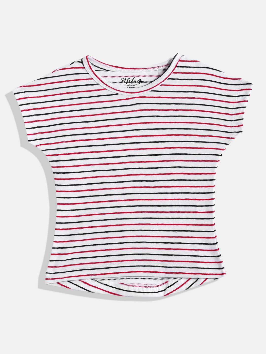 

METRO KIDS COMPANY Striped Extended Sleeves Cotton Crop Top, White